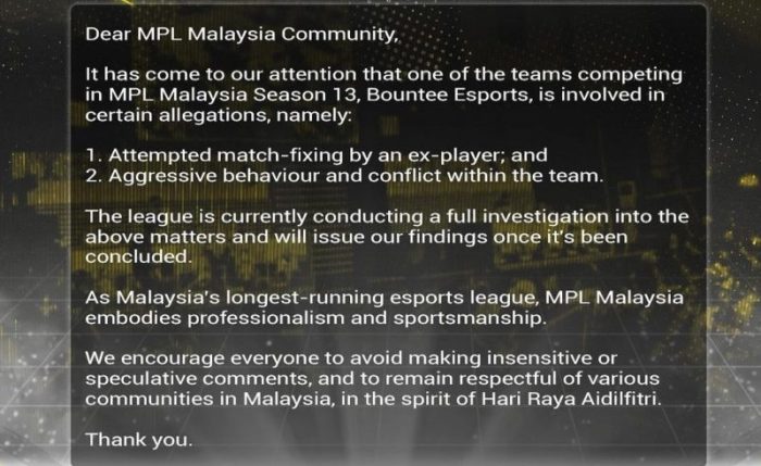 Bountee esports match fixing mpl