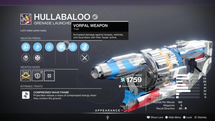 Hullabaloo god roll destiny 2