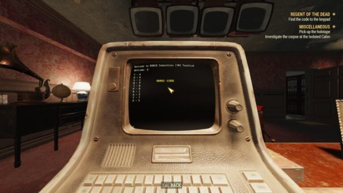 Fallout 76 regent of the dead keypad code