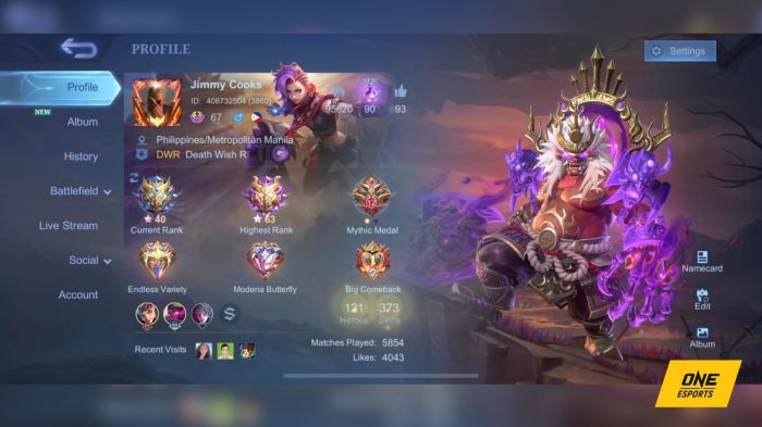 Profile page mobile legends