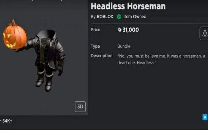 How much is headless on roblox