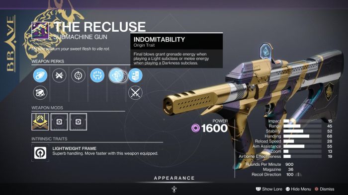 Destiny 2 recluse god roll best perk new